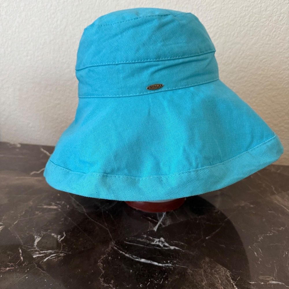 Scala Collezione Women Turquoise Blue Cotton Wide Brim Sun Bucket Hat One Size - Picture 2 of 5